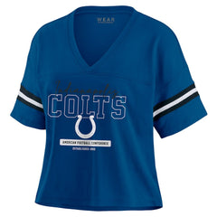 NFL Indianapolis Colts WEAR by Erin Andrews Women's Color Block Boxy Modest Crop V-Neck T-Shirt