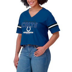 NFL Indianapolis Colts WEAR by Erin Andrews Women's Color Block Boxy Modest Crop V-Neck T-Shirt
