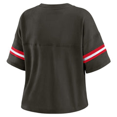 NFL Tampa Bay Buccaneers WEAR by Erin Andrews Women's Color Block Boxy Modest Crop V-Neck T-Shirt
