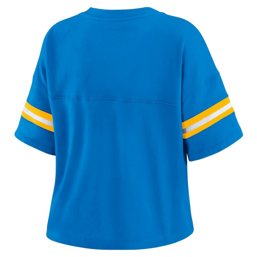 NFL Los Angeles Chargers WEAR by Erin Andrews Women's Color Block Boxy Modest Crop V-Neck T-Shirt