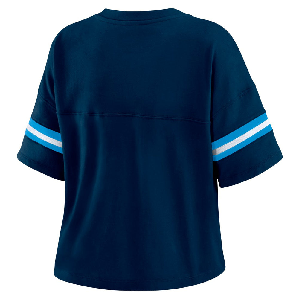 NFL Tennessee Titans WEAR by Erin Andrews Women's Color Block Boxy Modest Crop V-Neck T-Shirt