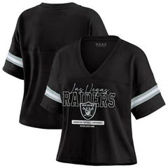 NFL Las Vegas Raiders WEAR by Erin Andrews Women's Color Block Boxy Modest Crop V-Neck T-Shirt