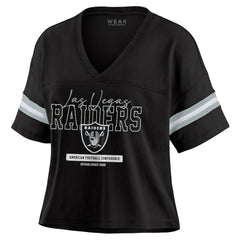 NFL Las Vegas Raiders WEAR by Erin Andrews Women's Color Block Boxy Modest Crop V-Neck T-Shirt