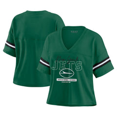 NFL New York Jets WEAR by Erin Andrews Women's Color Block Boxy Modest Crop V-Neck T-Shirt