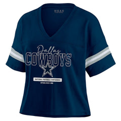 NFL Dallas Cowboys WEAR by Erin Andrews Women's Color Block Boxy Modest Crop V-Neck T-Shirt