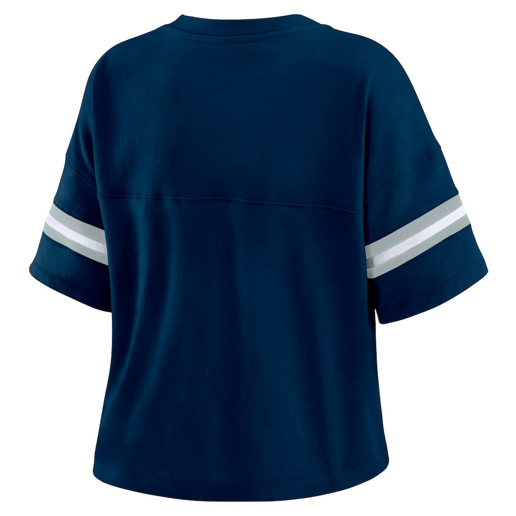 NFL Dallas Cowboys WEAR by Erin Andrews Women's Color Block Boxy Modest Crop V-Neck T-Shirt