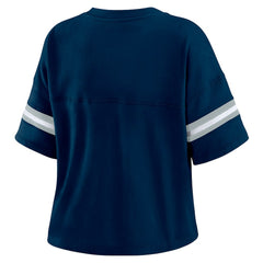 NFL Dallas Cowboys WEAR by Erin Andrews Women's Color Block Boxy Modest Crop V-Neck T-Shirt