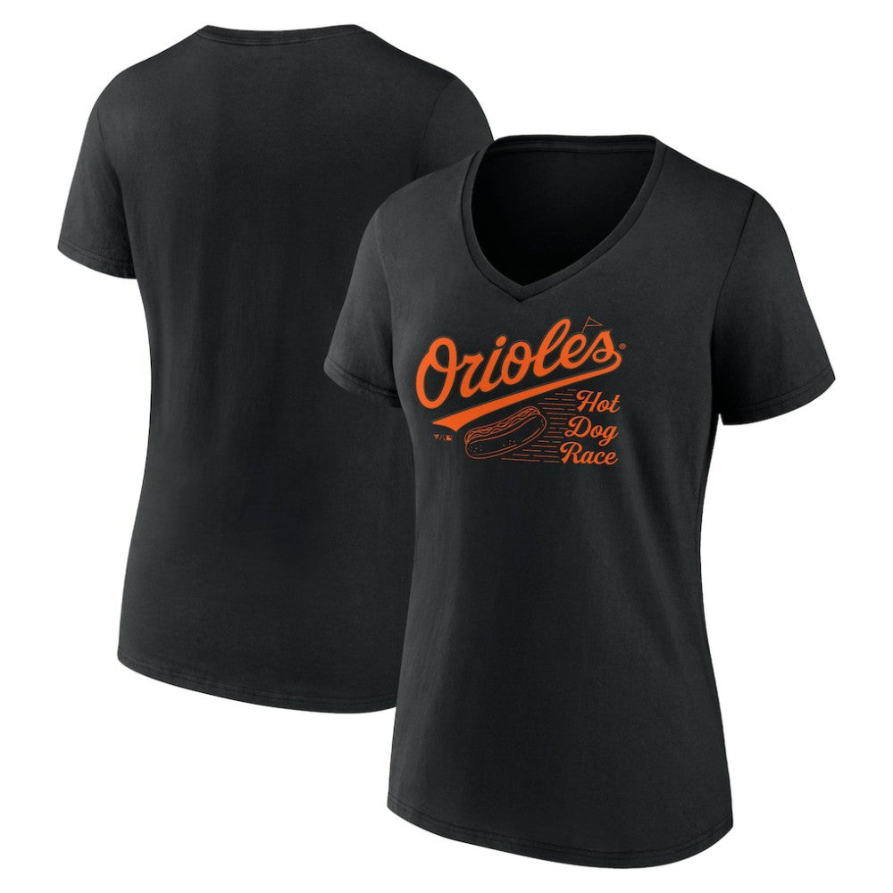 Baltimore Orioles Women's Hot Dog Race V-Neck T-Shirt - Black
