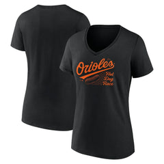 Baltimore Orioles Women's Hot Dog Race V-Neck T-Shirt - Black