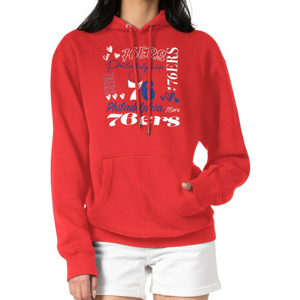 Philadelphia 76ers G-III 4Her by Carl Banks Women's Team Collage Graphic Fleece Pullover Hoodie - Red outlet