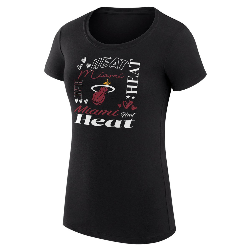 Miami Heat G-III 4Her by Carl Banks Women's Super-Slim Fit Lightweight Team Name Collage Graphic T-Shirt - Black outlet