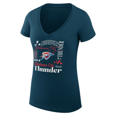 Oklahoma City Thunder G-III 4Her by Carl Banks Women's Super-Slim Fit Lightweight Team Name Collage Graphic V-Neck T-Shirt - Navy sale