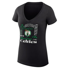 Boston Celtics G-III 4Her by Carl Banks Women's Super-Slim Fit Lightweight Team Name Collage Graphic V-Neck T-Shirt - Black for sale