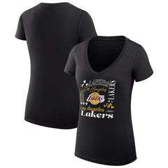 Los Angeles Lakers G-III 4Her by Carl Banks Women's Super-Slim Fit Lightweight Team Name Collage Graphic V-Neck T-Shirt - Black cheap