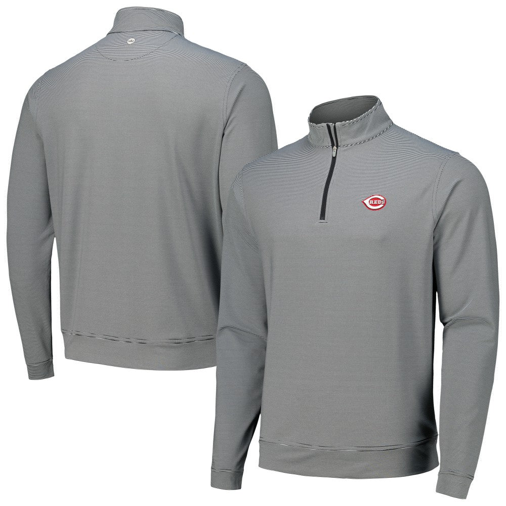 Cincinnati Reds Peter Millar Perth Sugar Stripe Performance Quarter-Zip Top - Black