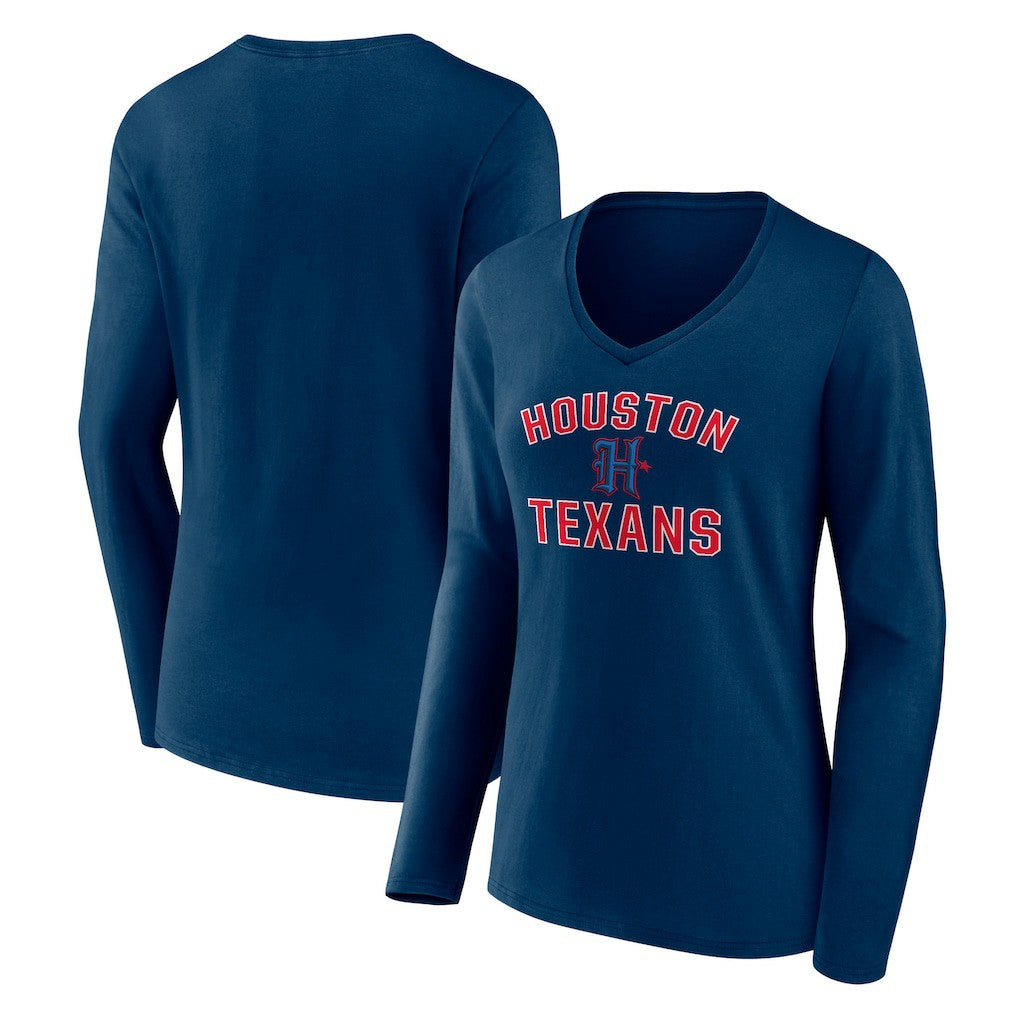 NFL Houston Texans Women's Secondary Logo Victory Arch Long Sleeve V-Neck T-Shirt