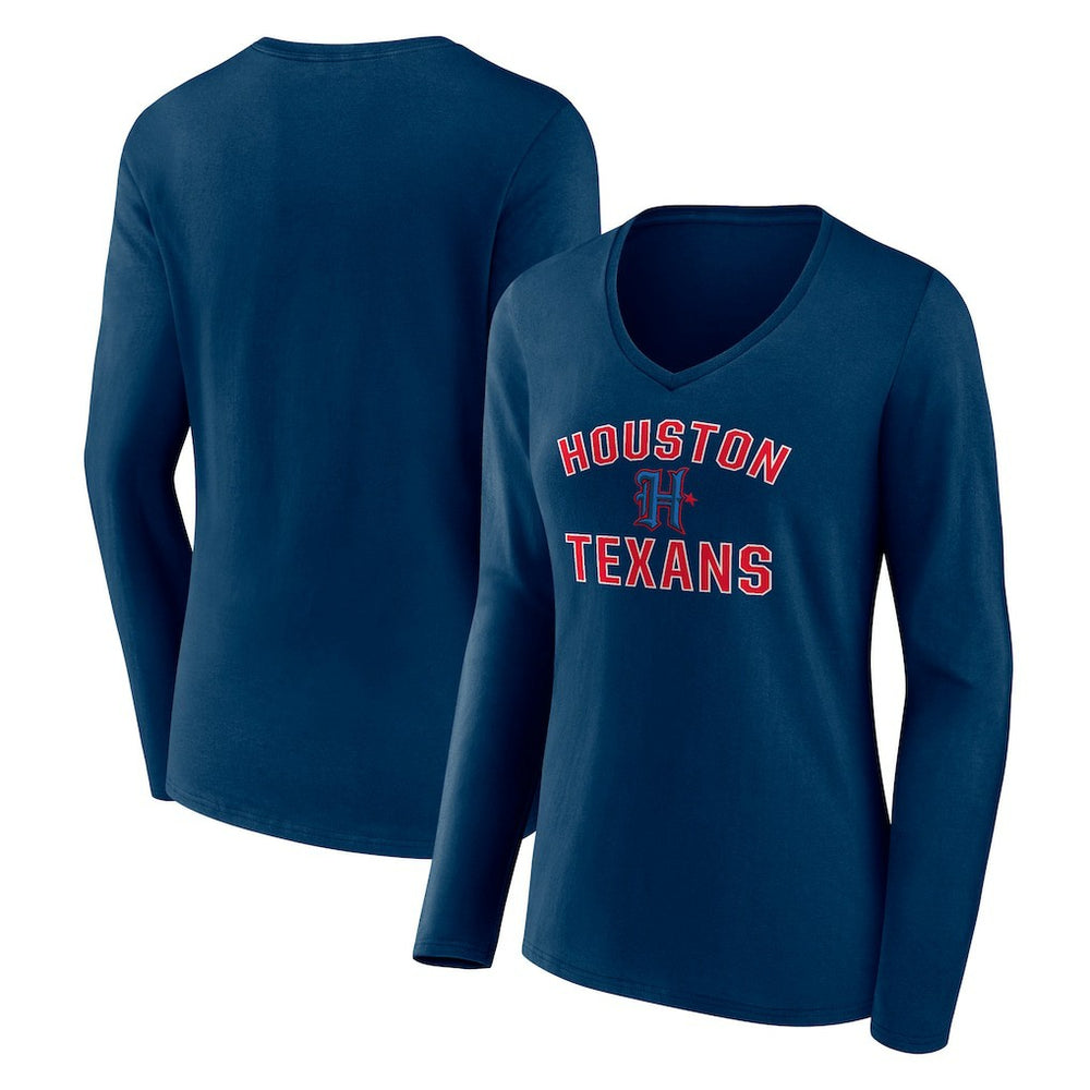 NFL Houston Texans Women's Secondary Logo Victory Arch Long Sleeve V-Neck T-Shirt