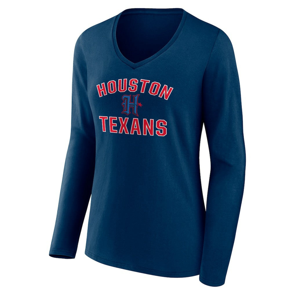 NFL Houston Texans Women's Secondary Logo Victory Arch Long Sleeve V-Neck T-Shirt