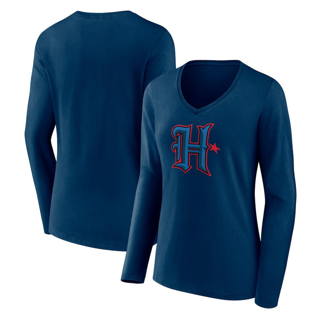 NFL Houston Texans Women's Secondary Logo Long Sleeve V-Neck T-Shirt