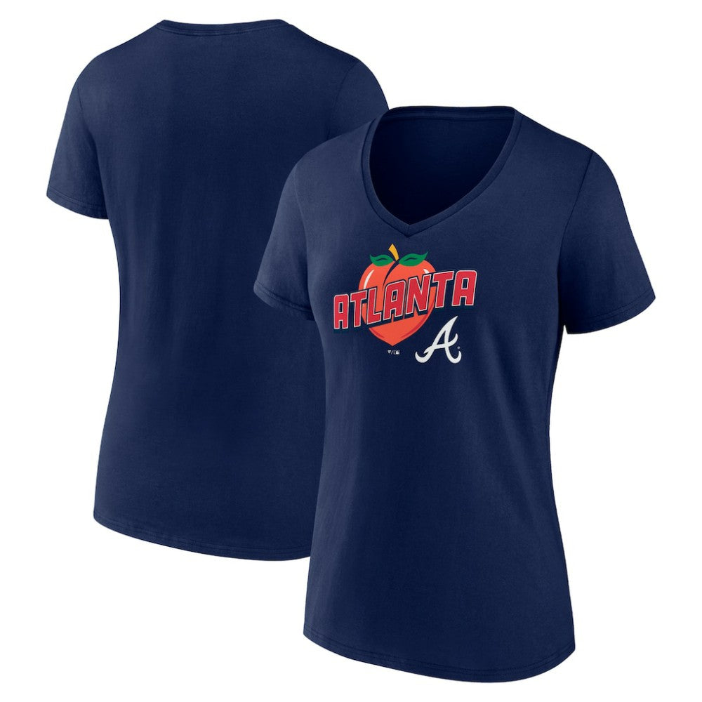 Atlanta Braves Women's Peach V-Neck T-Shirt - Navy