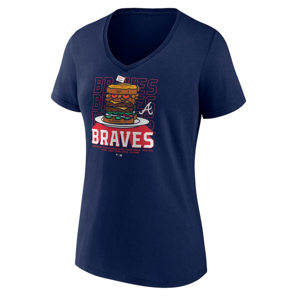 Atlanta Braves Women's Blooper Burger V-Neck T-Shirt - Navy