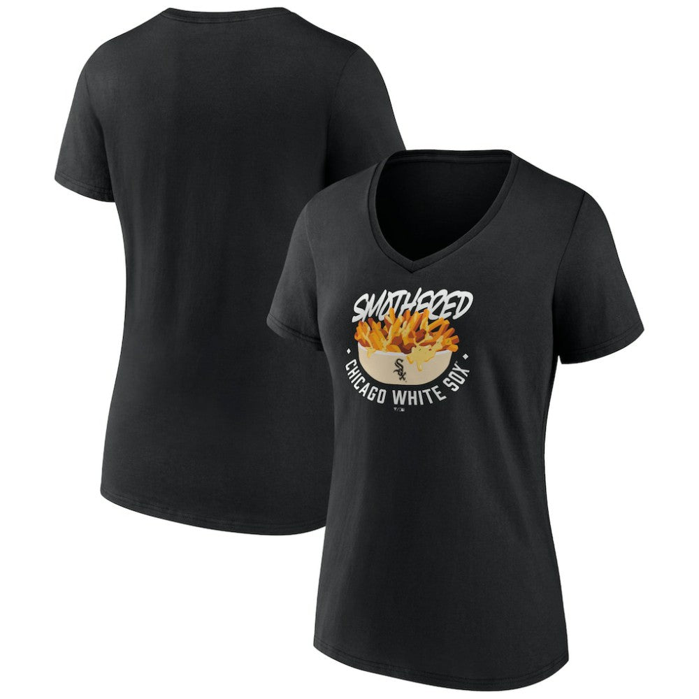 Chicago White Sox Women's Smothered Fries V-Neck T-Shirt - Black