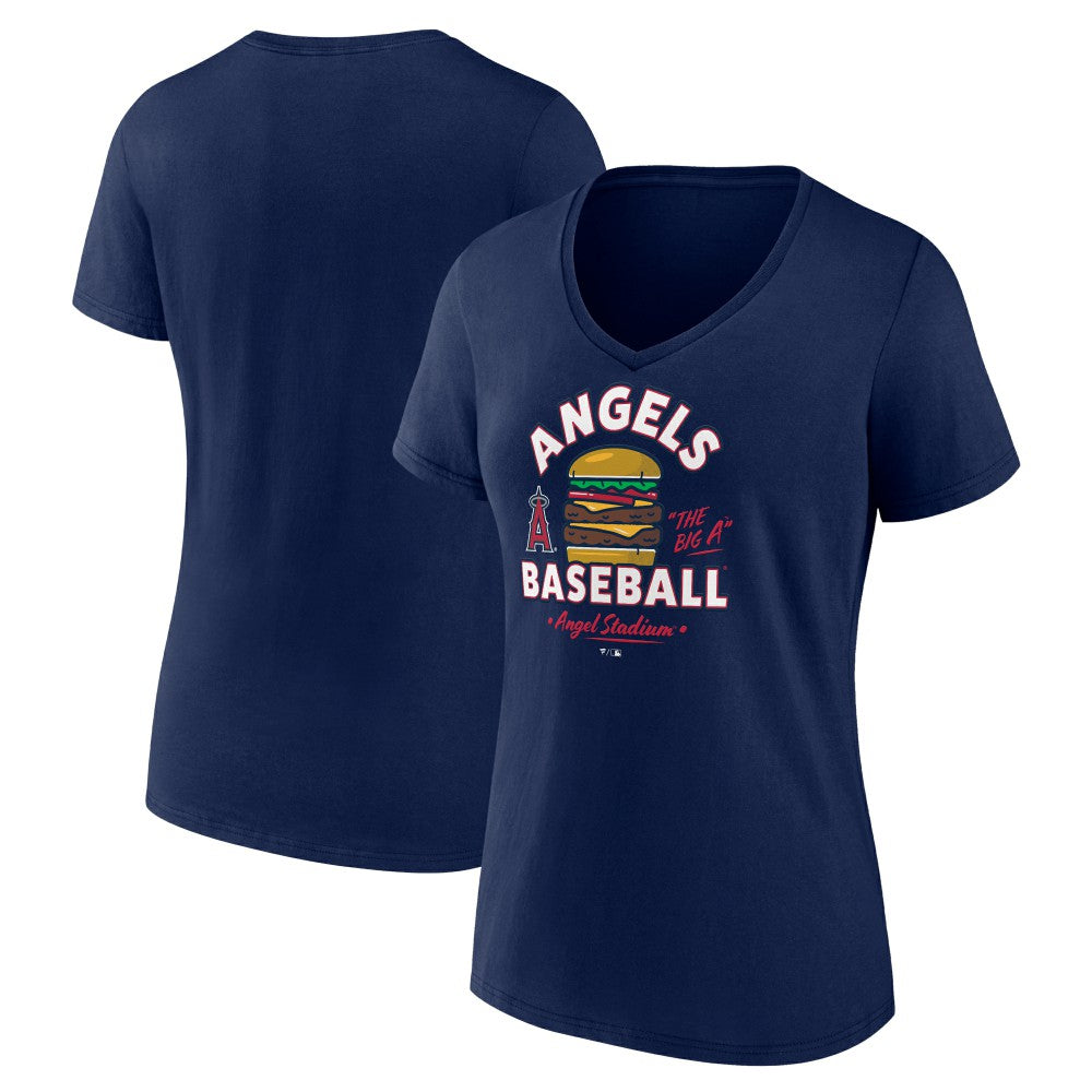 Los Angeles Angels Women's Big A Burger V-Neck T-Shirt - Navy