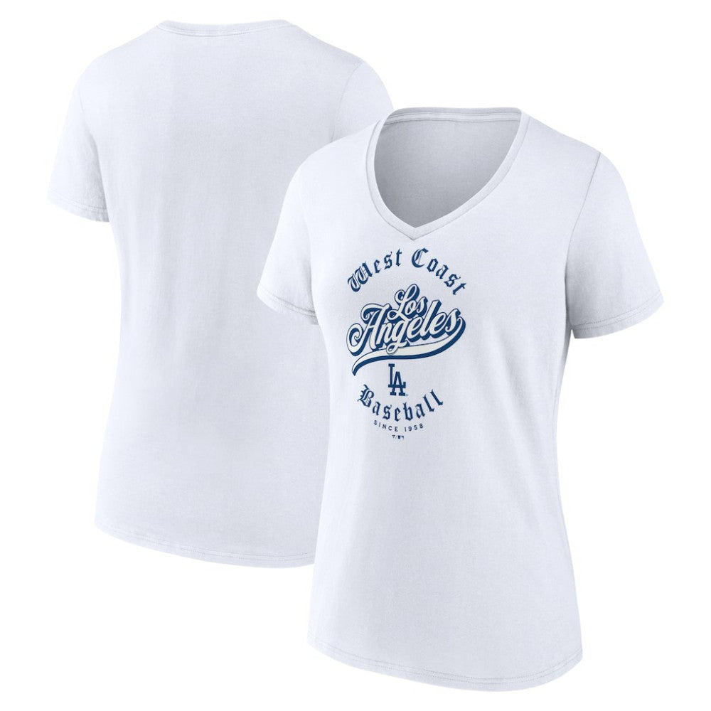 Los Angeles Dodgers Women's West Coast Baseball V-Neck T-Shirt - White