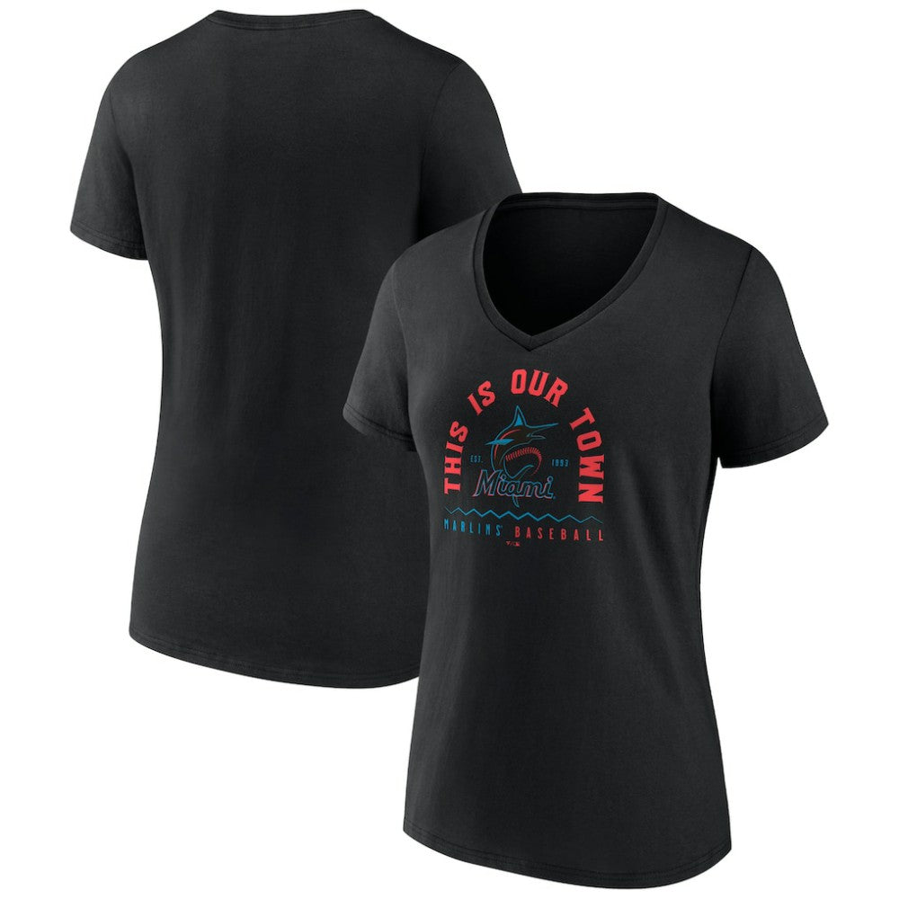 Miami Marlins Women's Our Town V-Neck T-Shirt - Black