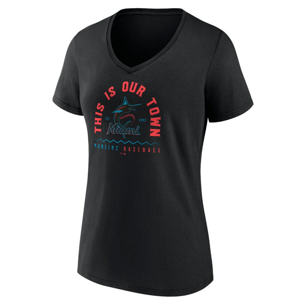 Miami Marlins Women's Our Town V-Neck T-Shirt - Black