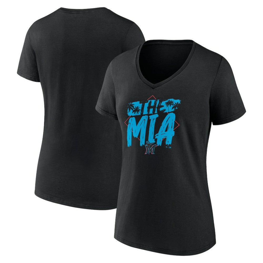 Miami Marlins Women's The MIA V-Neck T-Shirt - Black