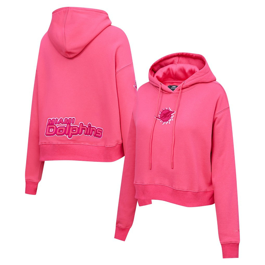 NFL Miami Dolphins Pro Standard Women's Triple Pink Cropped Fleece Pullover Hoodie