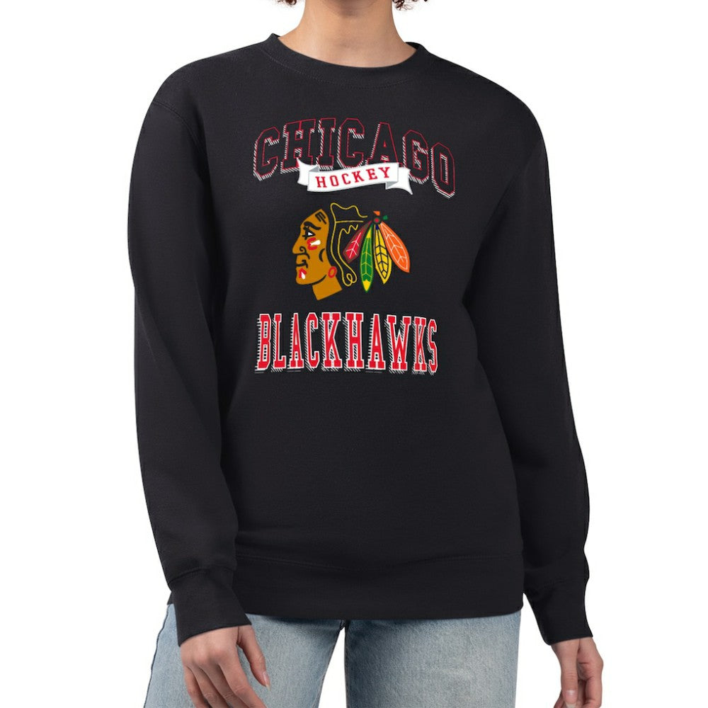 Chicago Blackhawks G-III 4Her by Carl Banks Women's Team Logo Tri-Blend Fleece Pullover Sweatshirt