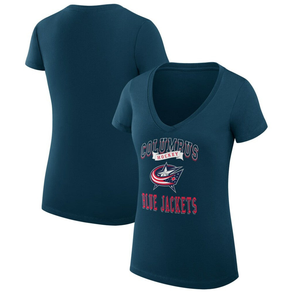 Columbus Blue Jackets G-III 4Her by Carl Banks Women's Super-Slim Fit Lightweight Team Logo Graphic V-Neck T-Shirt