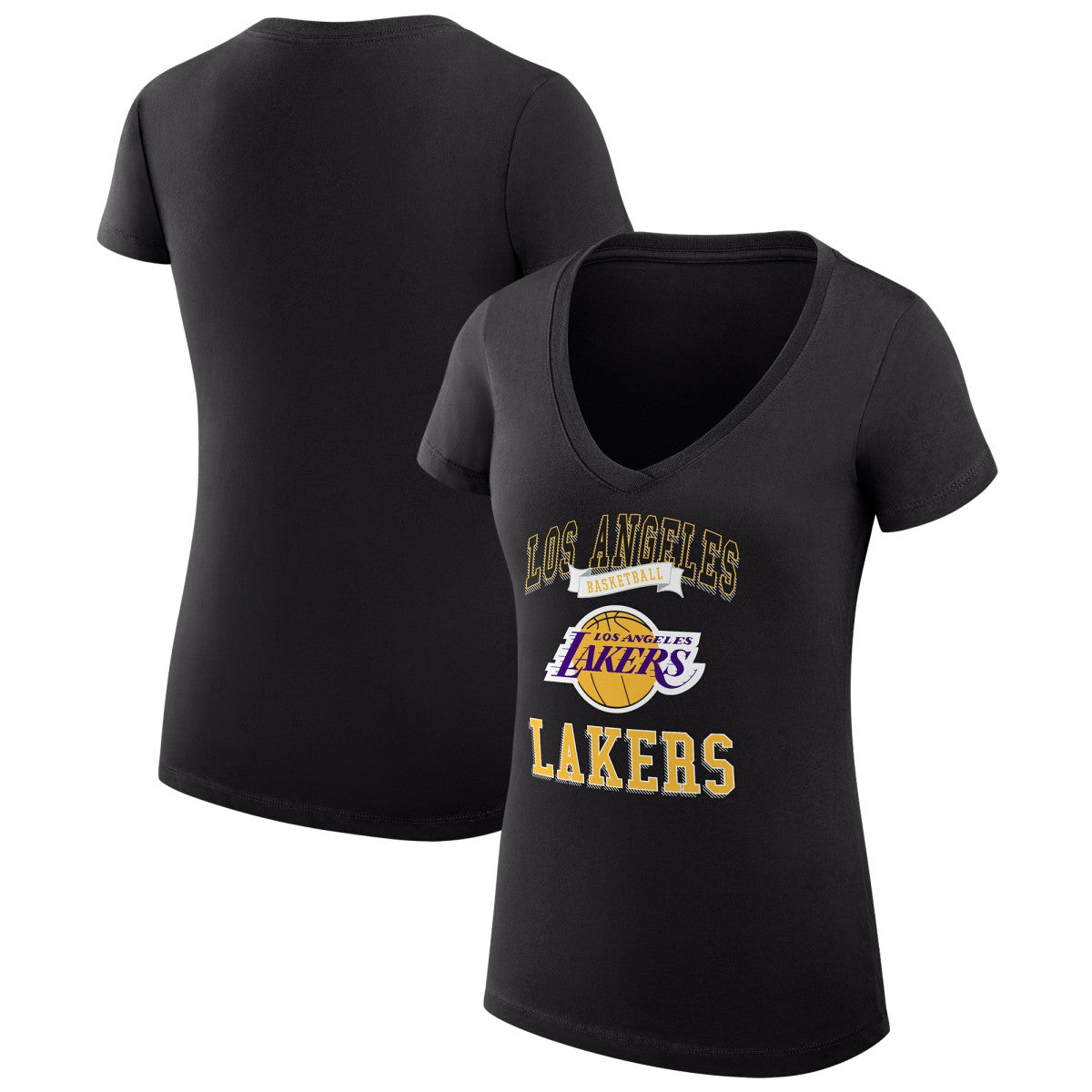 Los Angeles Lakers G-III 4Her by Carl Banks Women's Super-Slim Fit Lightweight Team Logo V-Neck T-Shirt - Black shop