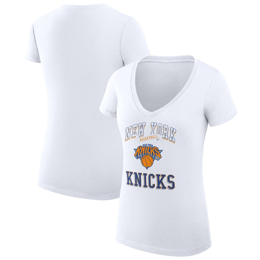 New York Knicks G-III 4Her by Carl Banks Women's Super-Slim Fit Lightweight Team Logo V-Neck T-Shirt - White for sale