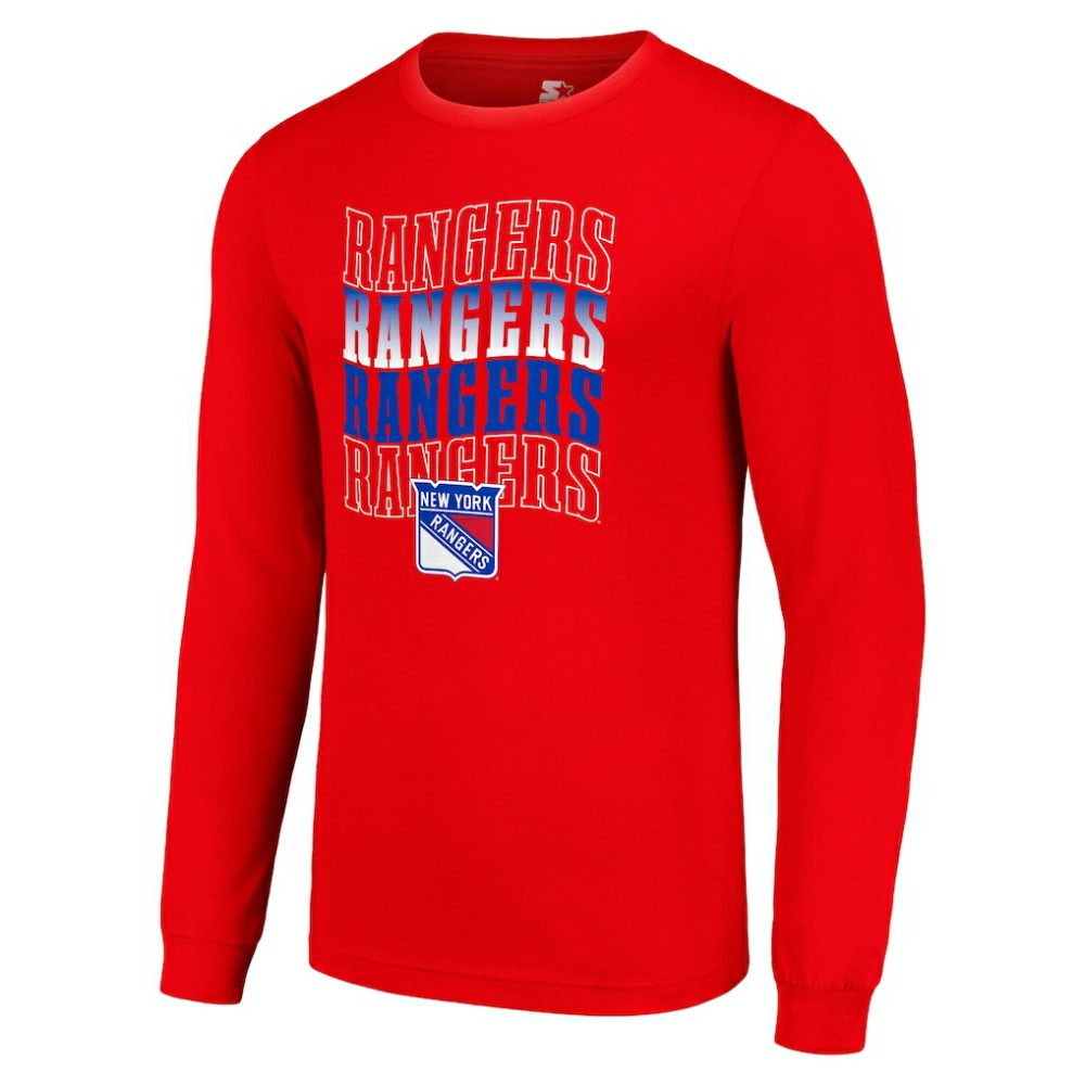 New York Rangers Starter Four Team Name Logo Long Sleeve Graphic T-Shirt