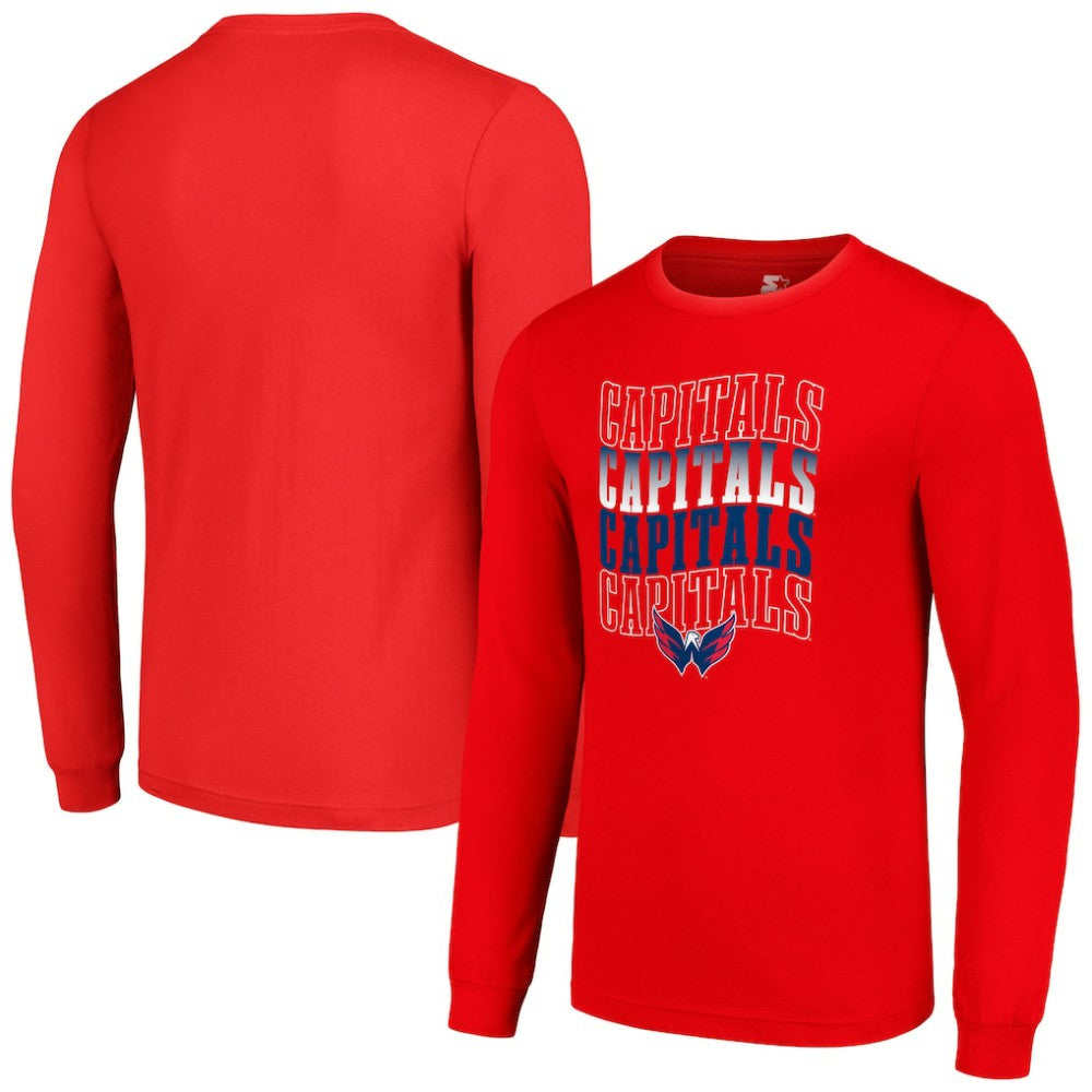 Washington Capitals Starter Four Team Name Logo Long Sleeve Graphic T-Shirt