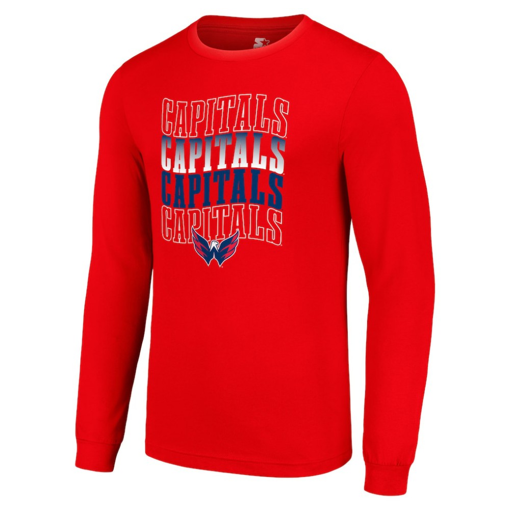Washington Capitals Starter Four Team Name Logo Long Sleeve Graphic T-Shirt