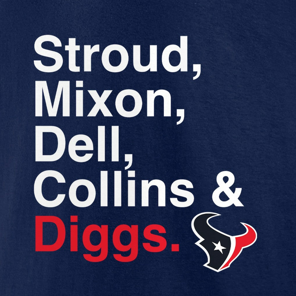 NFL Houston Texans Stroud, Mixon, Dell, Collins & Diggs T-Shirt