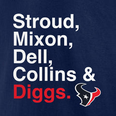 NFL Houston Texans Stroud, Mixon, Dell, Collins & Diggs T-Shirt