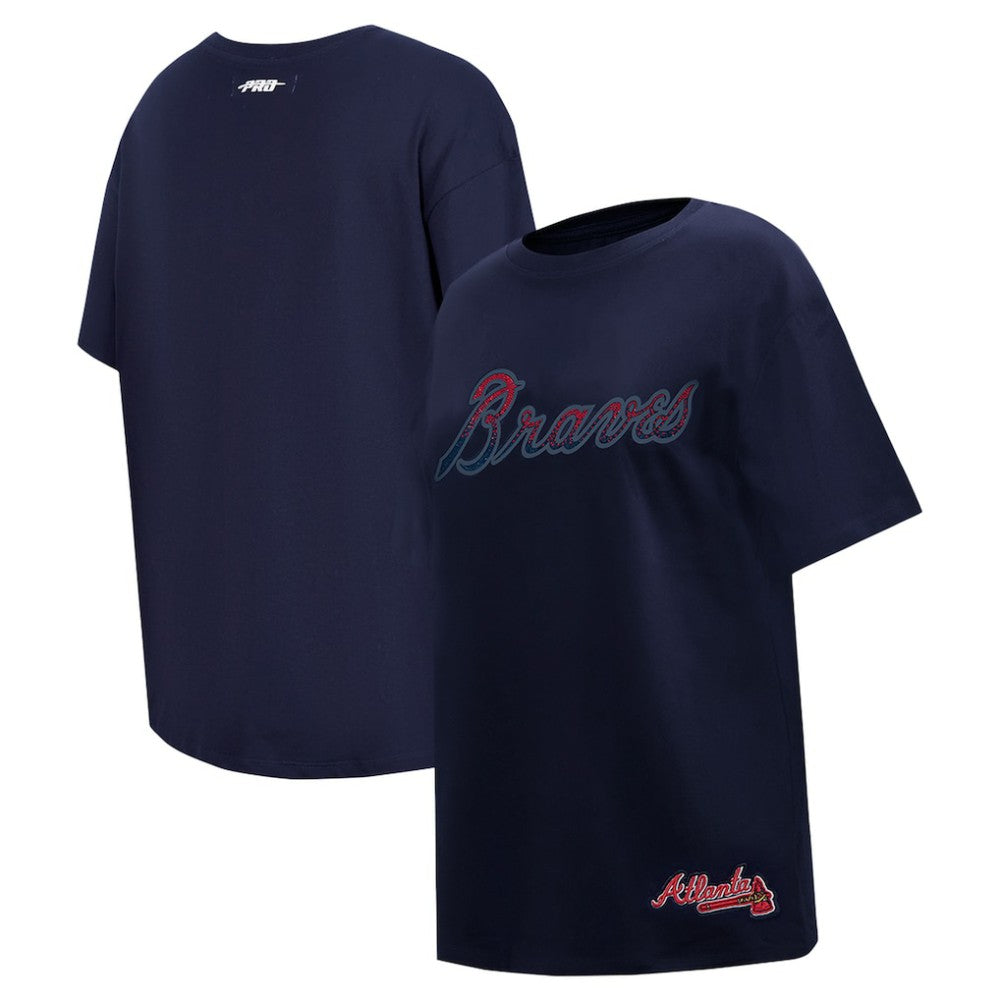 Atlanta Braves Pro Standard Women's Rhinestone Slim Fit T-Shirt - Navy