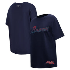 Atlanta Braves Pro Standard Women's Rhinestone Slim Fit T-Shirt - Navy