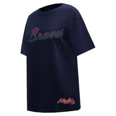 Atlanta Braves Pro Standard Women's Rhinestone Slim Fit T-Shirt - Navy