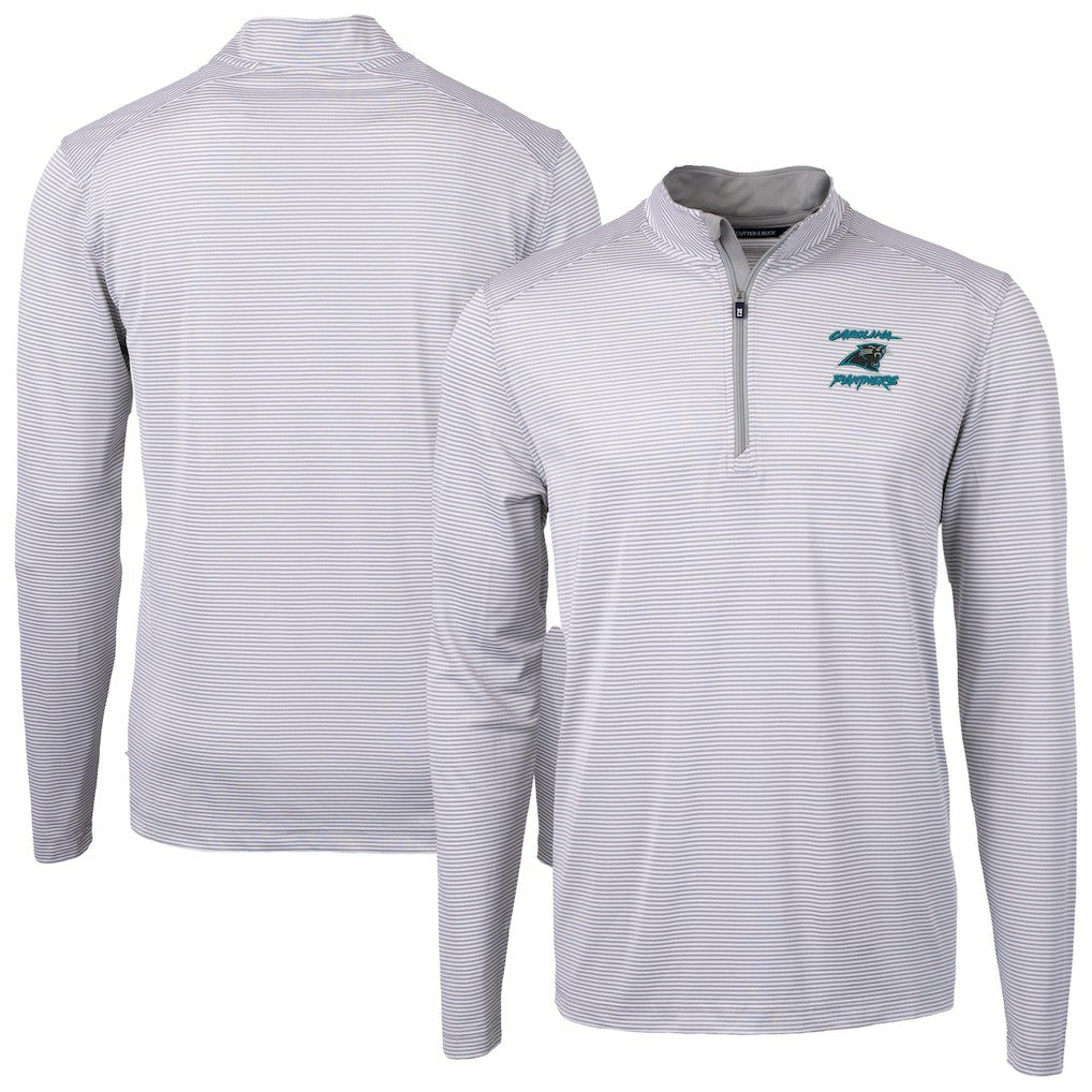 NFL Carolina Panthers Cutter & Buck Virtue Eco Pique Micro Stripe Recycled Quarter-Zip Jacket