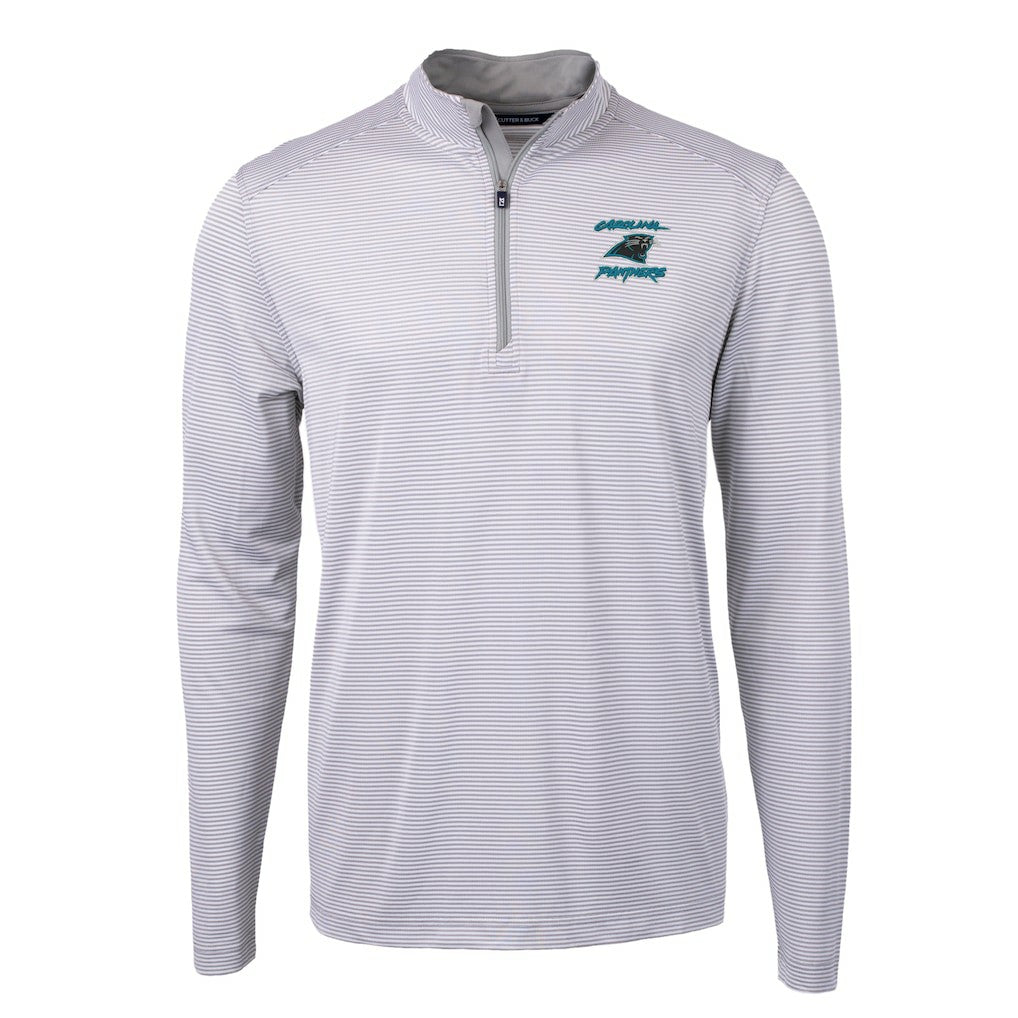 NFL Carolina Panthers Cutter & Buck Virtue Eco Pique Micro Stripe Recycled Quarter-Zip Jacket