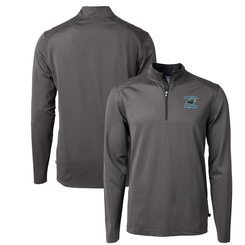 NFL Carolina Panthers Cutter & Buck Virtue Eco Pique Micro Stripe Recycled Quarter-Zip Jacket