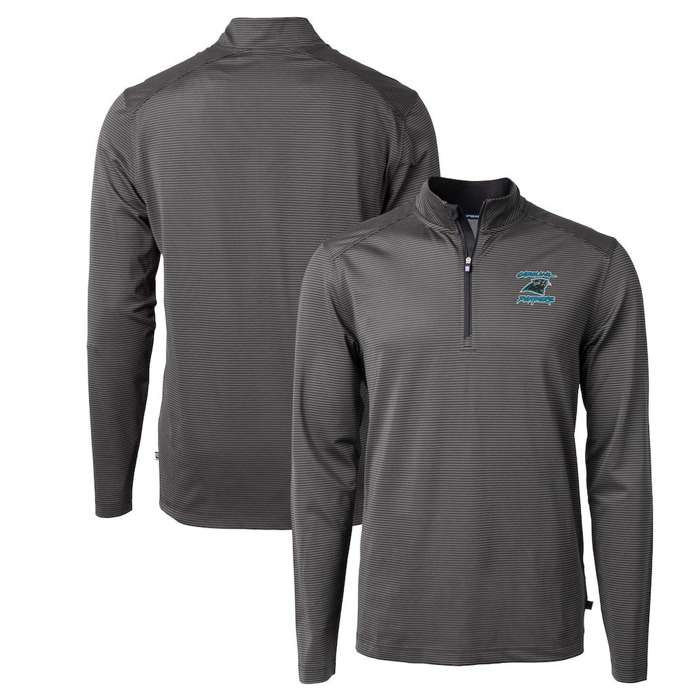NFL Carolina Panthers Cutter & Buck Virtue Eco Pique Micro Stripe Recycled Quarter-Zip Jacket