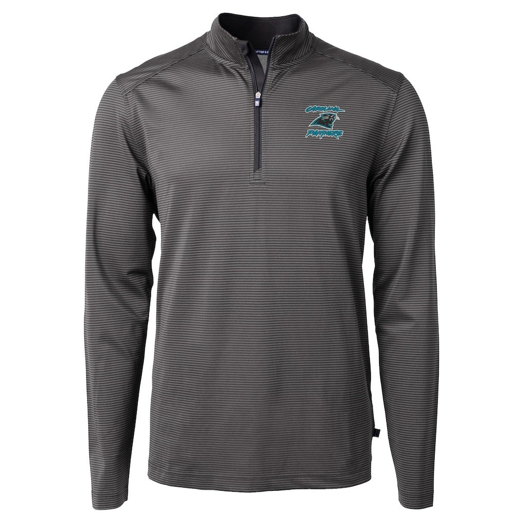 NFL Carolina Panthers Cutter & Buck Virtue Eco Pique Micro Stripe Recycled Quarter-Zip Jacket