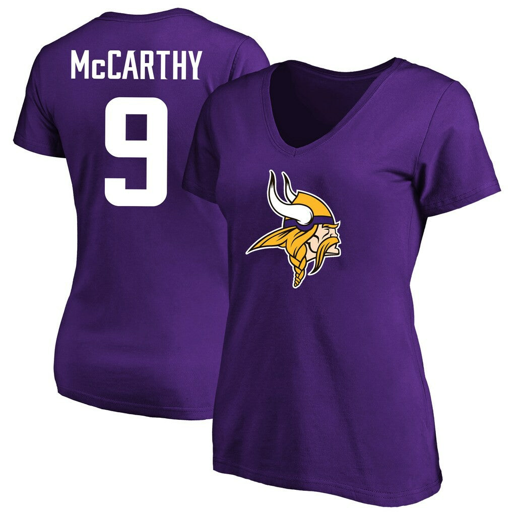 NFL Minnesota Vikings J.J. McCarthy  Women's Plus Size Fair Catch Name & Number Scoop Neck T-Shirt